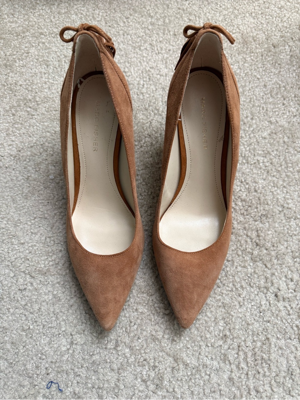 Marc Fisher Camel Suede Pointed Toe Heels with Ankle Tassel Size 8